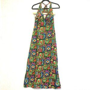 Royal Hawaiian Vintage 60s / 70s Maxi Dress XS Floral Patchwork Beach Resortwear
